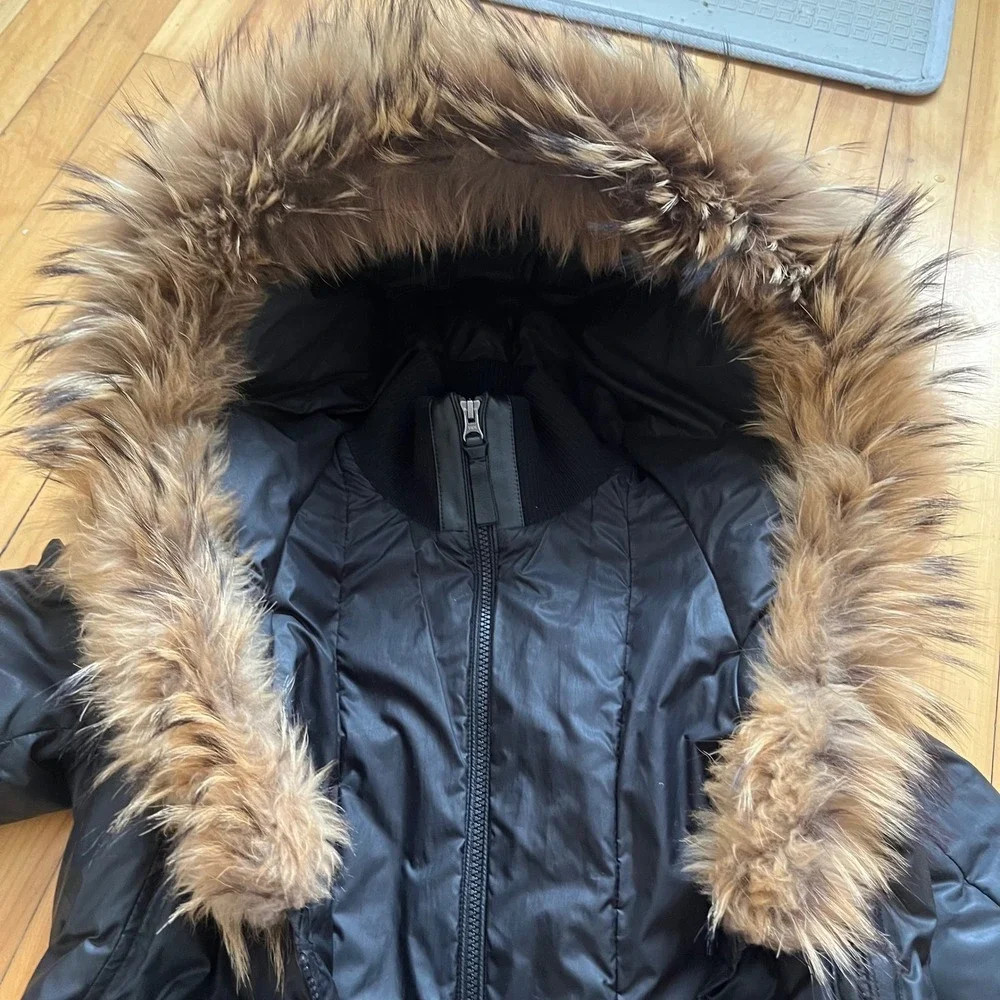 Mackage Black Down Puffer Coat Fur Hood Hooded Zipper Winter Warm Size XS - Picture 6 of 10